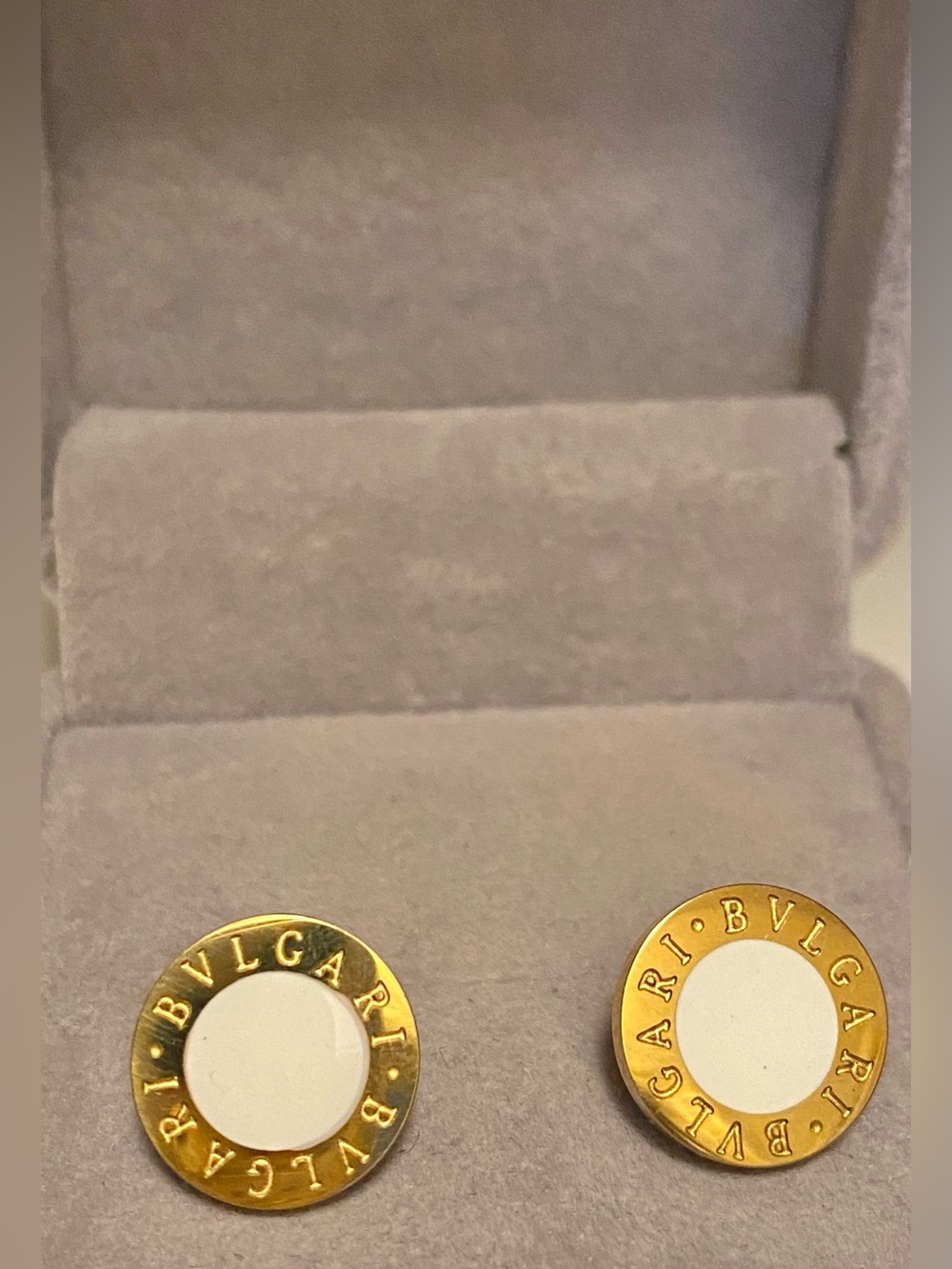 Fashion Jewelry 14K Gold Plated /White Inspired Logo BVL Circle Stud Earrings